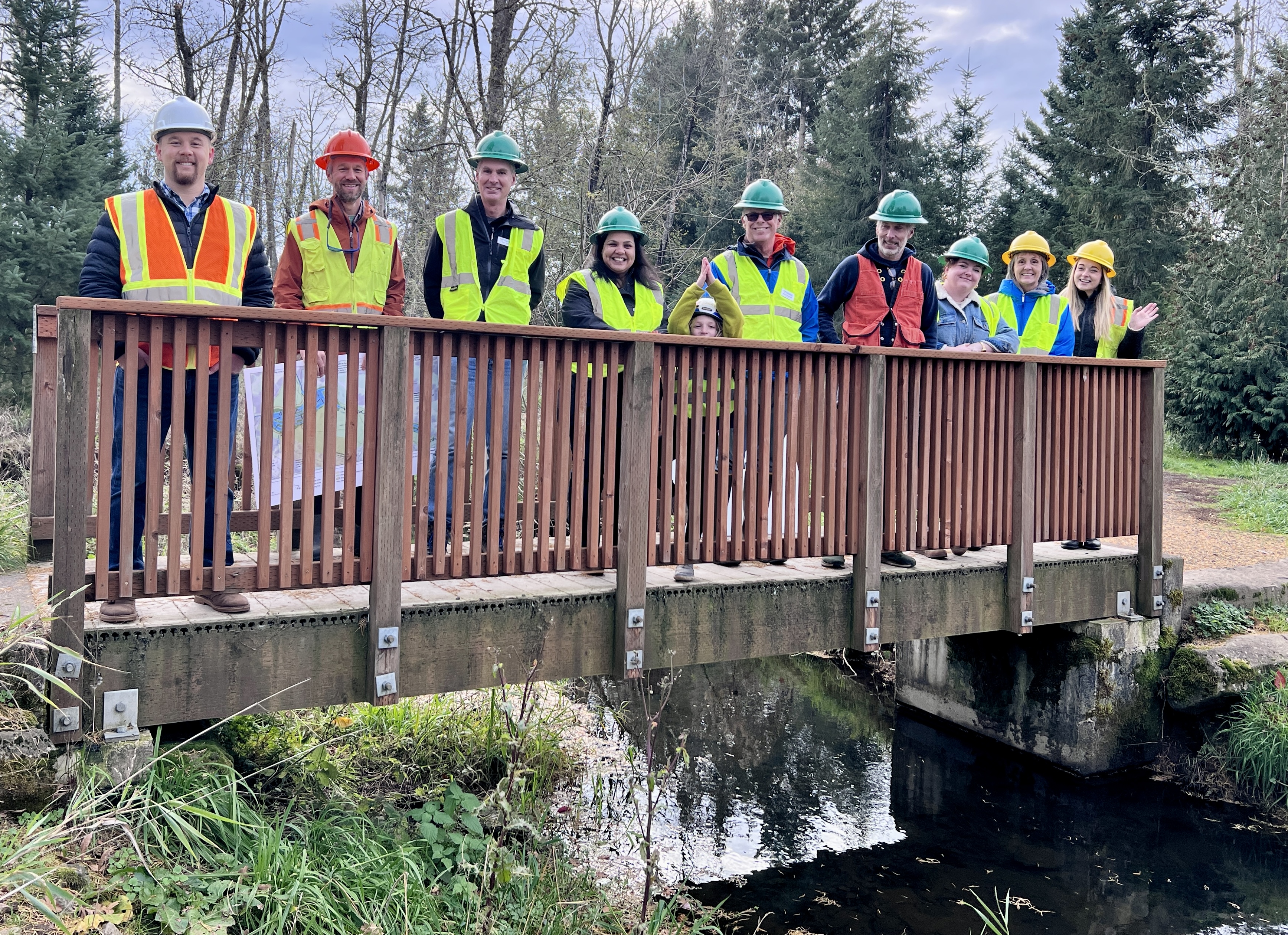 tour participants on bridge