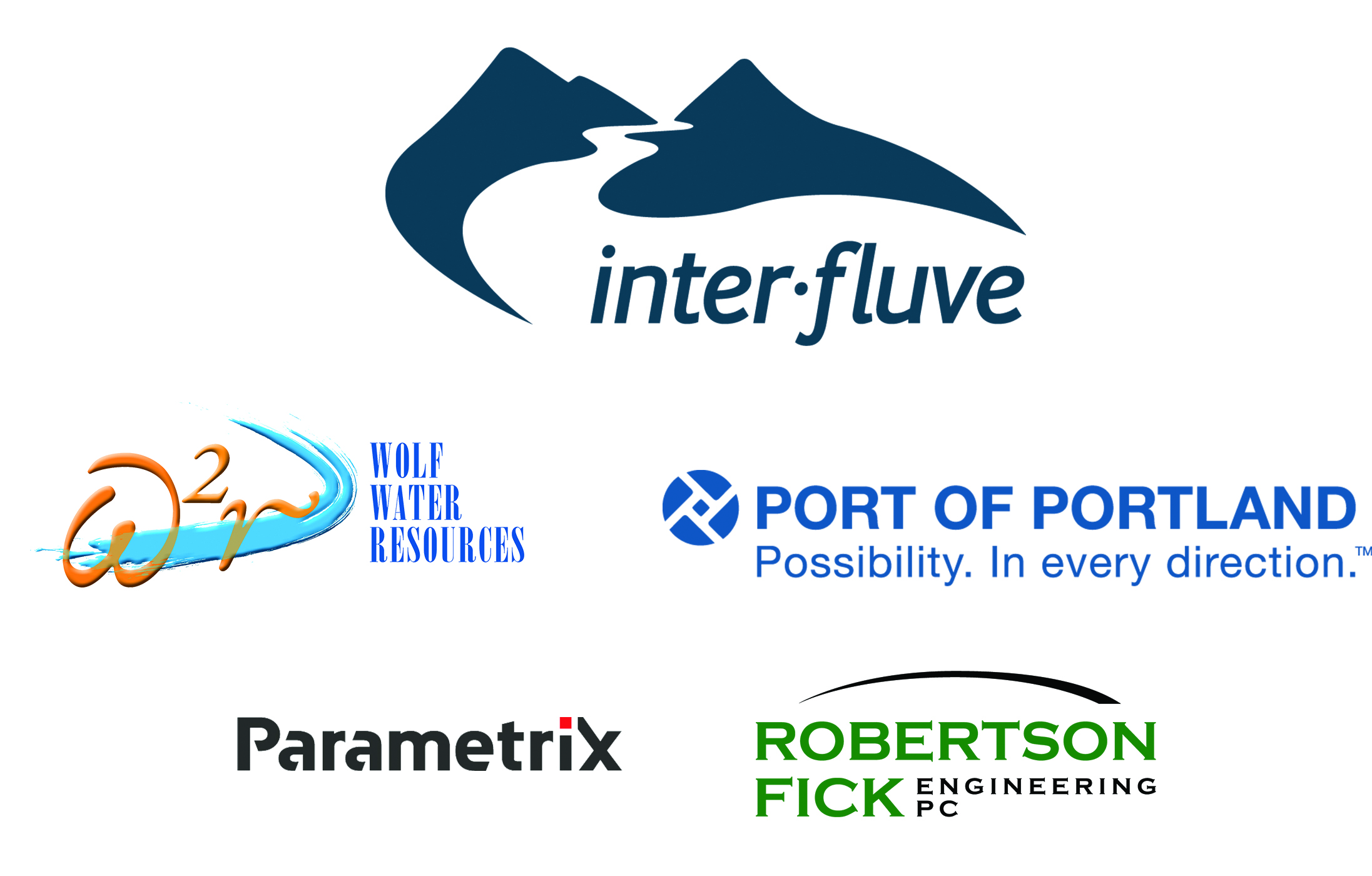sponsor logos: Inter-Fluve, Wolf Water Resources, Port of Portland, Parametrix, and Robertson Fick Engineering PC