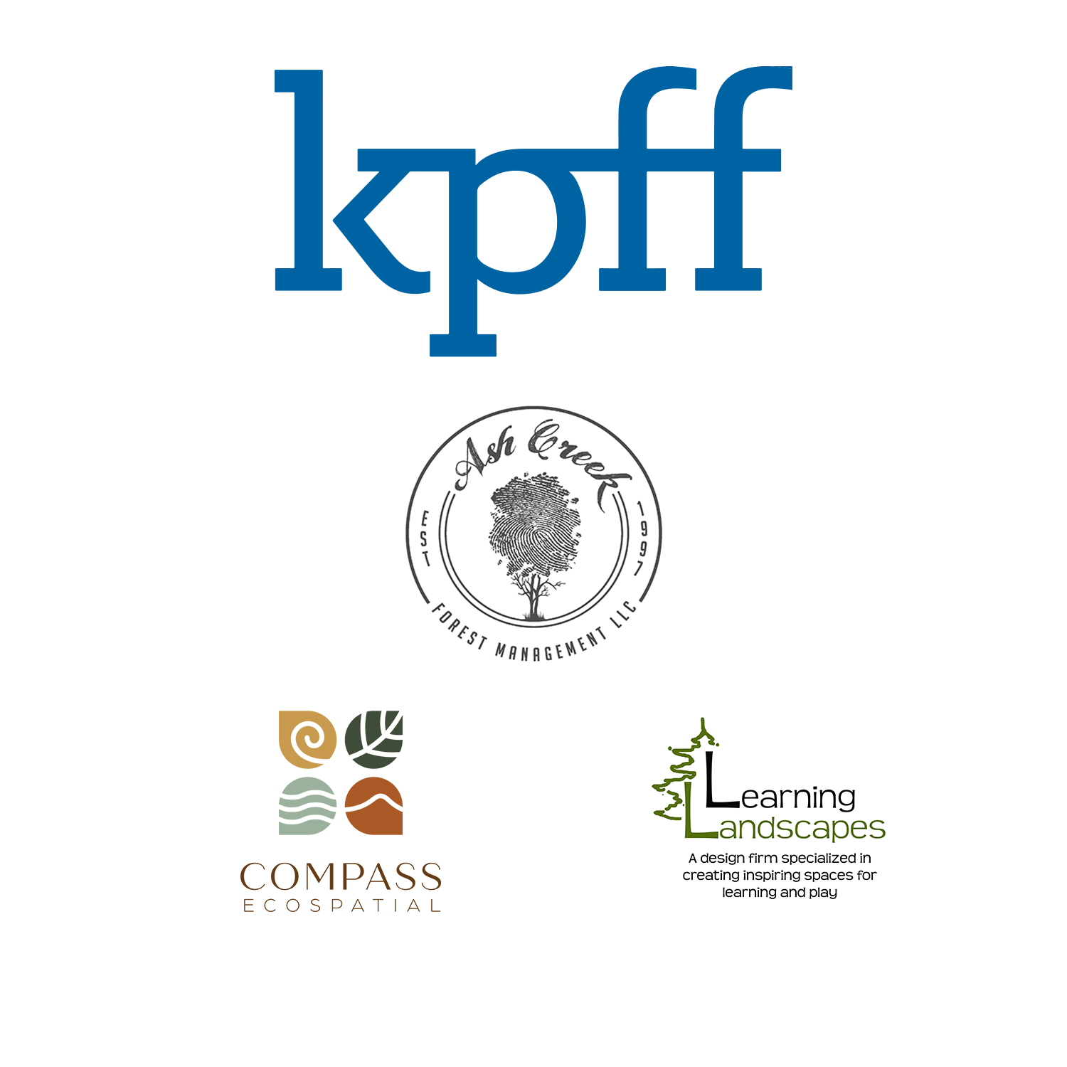 KPFF, Ash Creek Forest Management, Compass Ecospatial, and Learning Landscapes logos