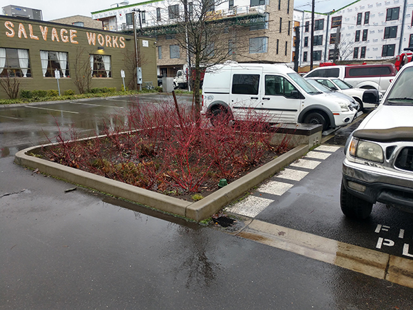 parking lot filtration facility on a rainy day