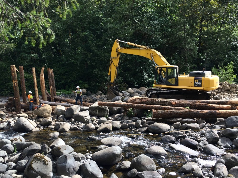 Crews add large wood to Hamilton Creek