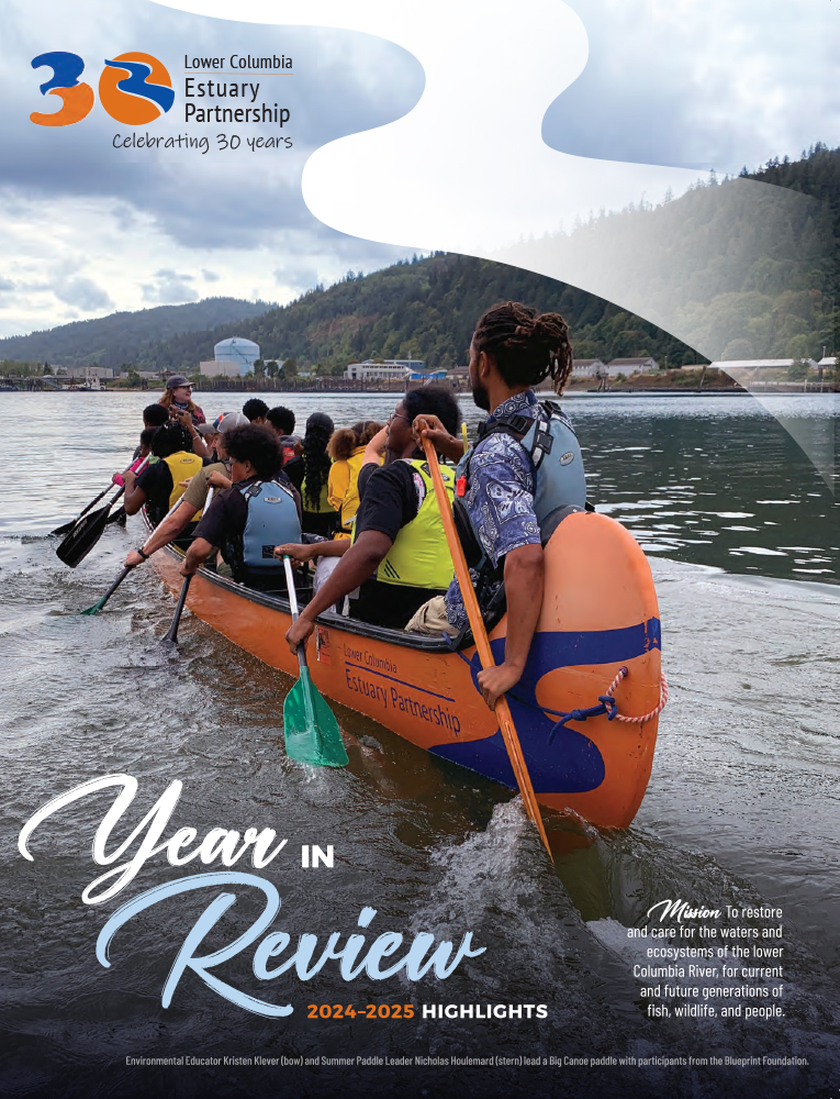 cover page shows a group paddling an orange Big Canoe away from the viewer