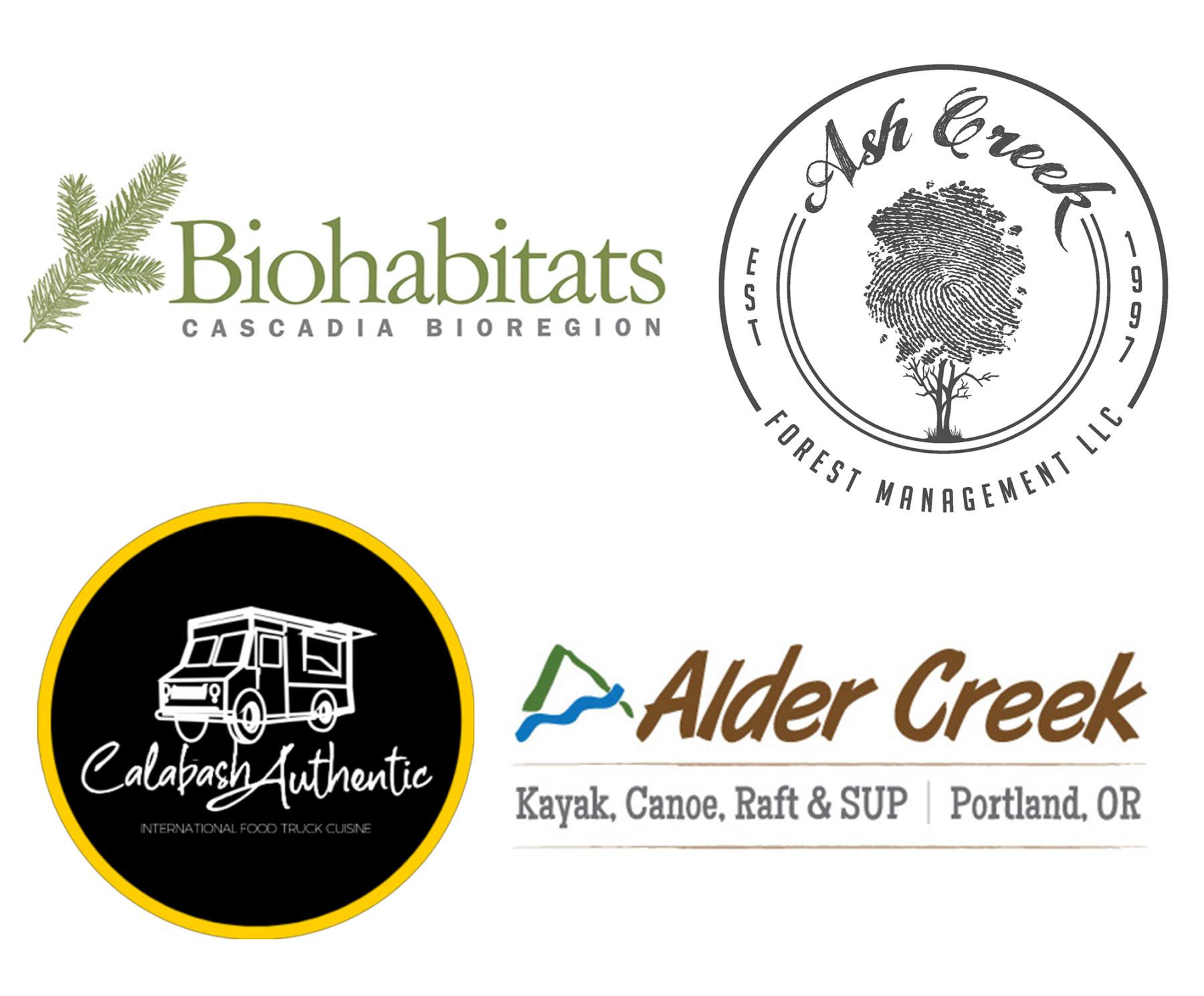 logos for Ash Creek Forest Management, Biohabitats, Calabash Authentic, and Alder Creek