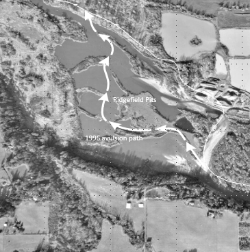aerial image shows a series of gravel pits left after the 1995-96 floods